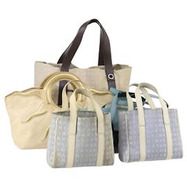 Bulgari Borsa a mano BVLGARI in tela smaltata 5 pezzi Verde Beige oro Auth bs29854