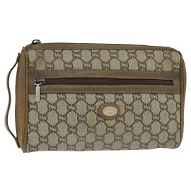 GUCCI GG Plus Supreme Clutch Bag PVC Beige Oro Auth bs30404