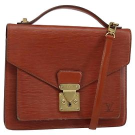 LOUIS VUITTON Bolsa de Mão Epi Monceau 28 Marrom M52123 LV Auth ep11411