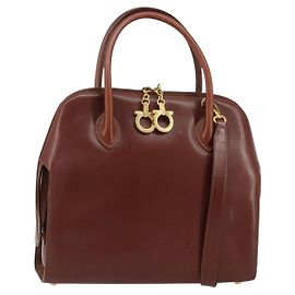 Borsa a mano Salvatore Ferragamo in pelle 2 in 1 marrone oro Auth 151957