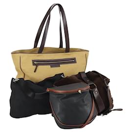 Borsa a Spalla BOTTEGA VENETA Camoscio Nylon PVC 4 Set Beige Nero Verde Auth bs30535 - Autre Marque