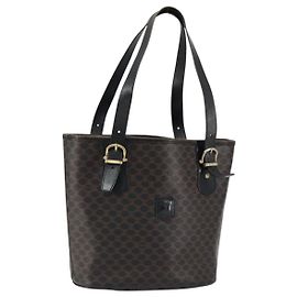 Céline CELINE Macadam Canvas Tote Bag aus PVC-Leder in Schwarz und Gold Auth ep11721