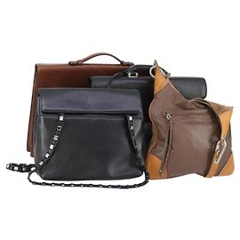 Salvatore Ferragamo Burberry Schultertasche Leder 4 Set Schwarz Braun Auth bs30527