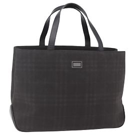 Borsa a mano in PVC marrone e argento con motivo Nova Check di BURBERRY Auth 152155