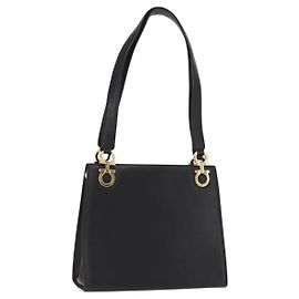 Gancini Schultertasche aus Leder Schwarz Gold Salvatore Ferragamo Auth 150293