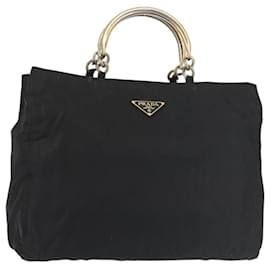 PRADA Borsa a mano in nylon metal nero oro Auth ti3459