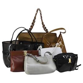 Salvatore Ferragamo Tasche Emaille Canvas Leder 7Set Schwarz Braun Auth bs29709