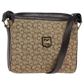 Céline Borsa a Spalla Celine C Sulky in Tela Marrone Oro Auth 145471