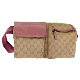 GUCCI GG Tela Sherry Line Marsupio Beige Rosa Argento 28566 Auth 144532