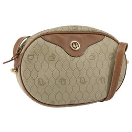 Bolso de hombro de lona de panal PVC beige dorado Auth BA7698 Christian Dior