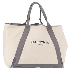 BALENCIAGA Bolsa Cabas M Navy de Lona Cuero Blanco Plata 339936 Auth 152050