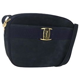 Borsa a Spalla Vala in Pelle Blu Navy e Oro Auth BA7533 di Salvatore Ferragamo