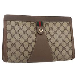 GUCCI GG Supreme Borsa Clutch Sherry Line PVC Rosso Beige 89 01 033 Auth 154671