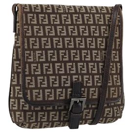 Borsa a spalla Mamma Baguette in tela Zucchino FENDI marrone argento autentica 151072