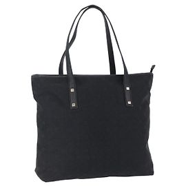Bolso Tote Gancini de lona negro y dorado Auth BA7530 de Salvatore Ferragamo