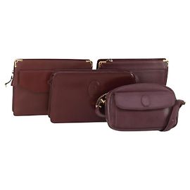 CARTIER Must Line Bolso Clutch de Cuero 4 Set Burdeos Oro Auth bs30524