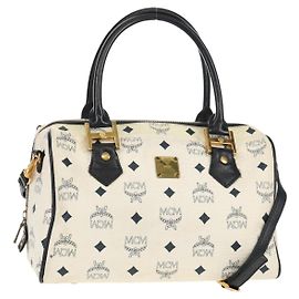 Borsa MCM Logogram Vicetos PVC 2 in 1 Bianco Oro Auth 149478