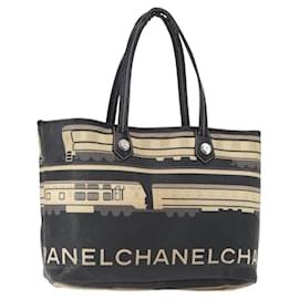 CHANEL Borsa Tote Central Station PVC Tela Nera Argento CC Auth 152594