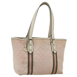 Borsa Tote Gucci GG Canvas Sherry Line Rosa Oro khaki 137396 Auth 151602