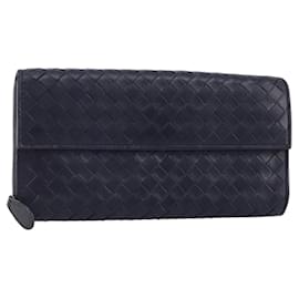 Autre Marque Cartera Larga de Cuero Intrecciato Navy Auth ki6102