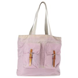 PRADA Nylon Tote Bag Rosa Silber Auth 151432