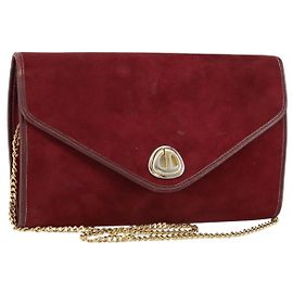 Christian Dior Ketten-Schultertasche aus Wildleder Bordeaux Gold Auth bs30368