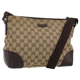 Borsa a Spalla GG Canvas Gucci Beige Argento 114273 Auth bs30370