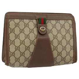 GUCCI GG Supreme Borsa Clutch Sherry Line PVC Beige Oro 89 01 032 Auth 145971