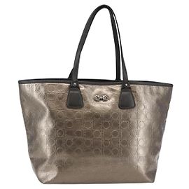 Borsa Tote Gancini in smalto dorato Auth BA6811 di Salvatore Ferragamo