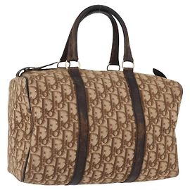 Borsa a mano in tela Trotter Christian Dior marrone oro Auth ka627