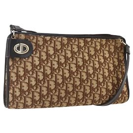 Borsa a Spalla in Tela Trotter Christian Dior Beige Oro Auth 157215