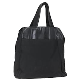 Borsa Tote PRADA in nylon e pelle nera Auth 156859