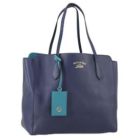 Borsa Tote in pelle blu e oro GUCCI 354397 Auth ar13812