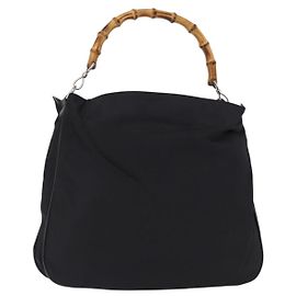 Borsa a Spalla Gucci Bamboo in Tela Nera Argento 001 1014 1577 5 Auth ka582