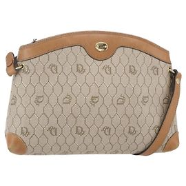Christian Dior Borsa a spalla in tela a nido d'ape PVC beige oro Auth ep11929