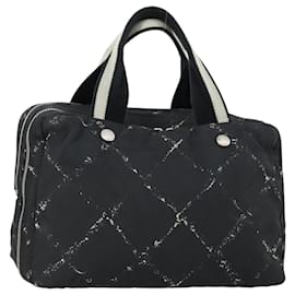 CHANEL Nuova Linea da Viaggio Borsa a Mano Nylon Nero Argento CC Auth bs31119