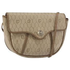 Borsa a spalla in tela a nido d'ape PVC beige oro Auth ti3528 Christian Dior