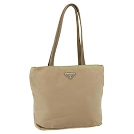 PRADA Tote Bag Nylon Beige Silber Auth 152951 - Prada