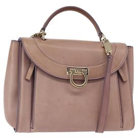 Salvatore Ferragamo Gancini Hand Bag Leather 2way Purple Gold Auth 155310