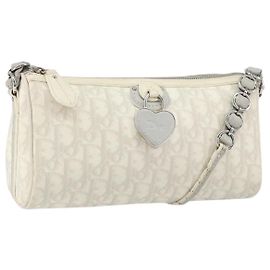 Christian Dior romantische Trotter-Canvas-Schultertasche PVC Weiß Silber Authentisch 150352V