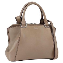 Borsa a mano Mini C di Cartier in pelle 2 in 1 beige argento autentica BA7820