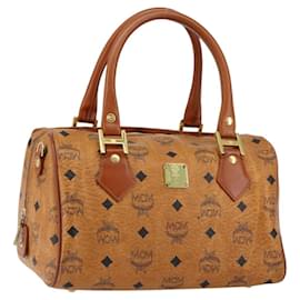 Borsa MCM Logogram Vicetos in pelle PVC marrone e oro Auth gh1221