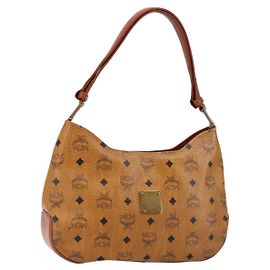 Borsa a Spalla MCM Logogram Vicetos in Pelle PVC Marrone Oro Auth BA7031
