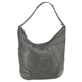 Bolso de hombro de cuero Gucci Soho con cadena, tono plateado, 326706 Auth yk19690
