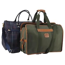 Autre Marque Bolsa Boston Burberrys em lona PVC 2 peças azul marinho e verde Auth bs29550