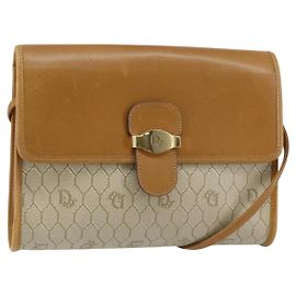 Borsa a spalla in tela a nido d'ape Christian Dior in pelle PVC beige e oro Auth BA7080
