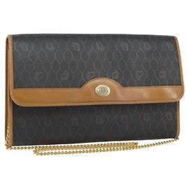 Borsa a spalla in tela a nido d'ape Christian Dior con catena in PVC nera e dorata Auth yk19714