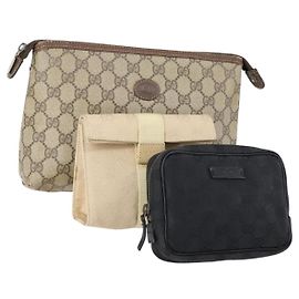 Pochette GUCCI GG Canvas Supreme 3 Set Rosa Nero Beige Auth bs30861