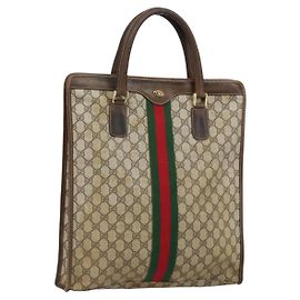 Borsa tote Gucci GG Supreme Web Sherry Line in PVC beige e oro 010 378 Auth 154418