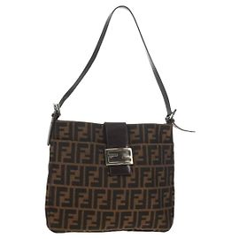 Borsa a spalla Mamma Baguette in tela Zucca FENDI nera e marrone Auth 153620SAV